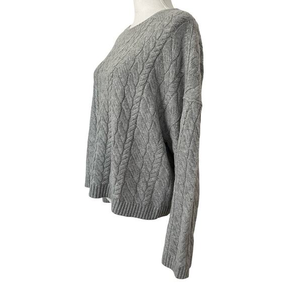 J Crew Womens Tie Back Wool Blend Cable Knit Sweater Size L Gray Preppy NWT - Picture 3 of 9